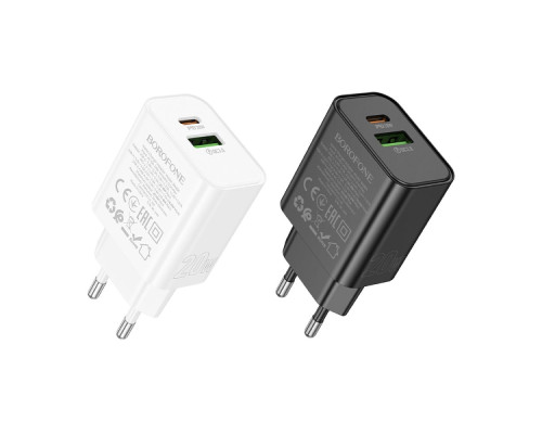 Мережевий Зарядний Пристрій Borofone BA88A 1USB-C/1USB PD/QC 20W Колір Чорний 6941991118456 ma36575_3608605