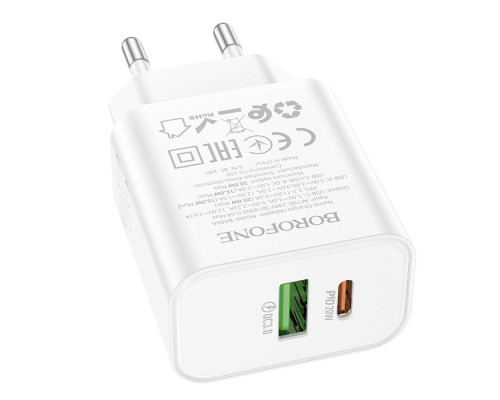 Мережевий Зарядний Пристрій Borofone BA88A 1USB-C/1USB PD/QC 20W Колір Чорний 6941991118456 ma36575_3608605