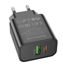 Мережевий Зарядний Пристрій Borofone BA88A 1USB-C/1USB PD/QC 20W Колір Чорний 6941991118456 ma36575_3608605