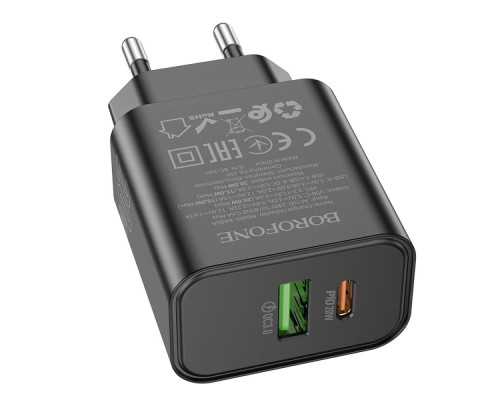 Мережевий Зарядний Пристрій Borofone BA88A 1USB-C/1USB PD/QC 20W Колір Чорний 6941991118456 ma36575_3608605