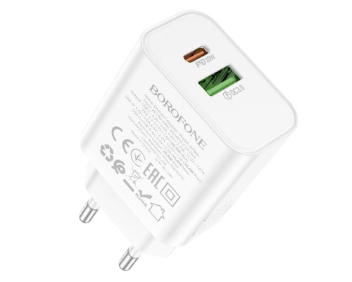 Мережевий Зарядний Пристрій Borofone BA88A 1USB-C/1USB PD/QC 20W Колір Чорний 6941991118456 ma36575_3608605