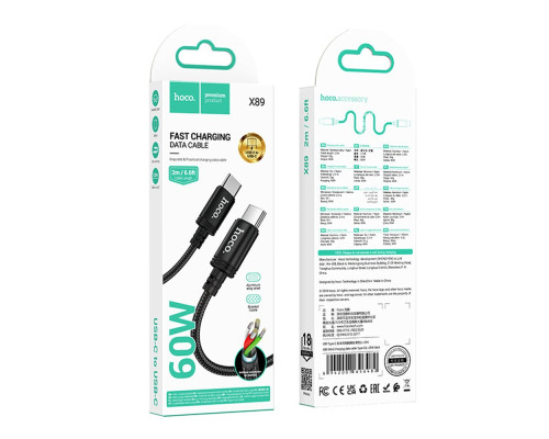 Кабель USB Hoco X89 Type-C to Type-C 60W 2m Колір Чорний 6942007646482 ma36892_3609478