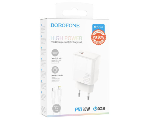 Мережевий Зарядний Пристрій Borofone BA77A Insightful PD/QC 30W Type-C to Lightning М'ята упаковка Колір Бiлий 2020000481874 ma38404_3748160