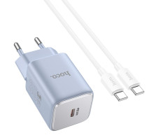 Мережевий Зарядний Пристрій Hoco N43 1USB-C PD/QC 30W GAN Type-C to Type-C Колір Блакитний 6942007620277