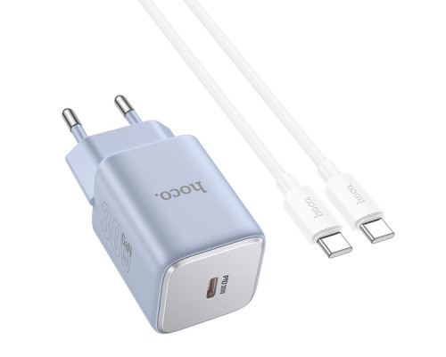 Мережевий Зарядний Пристрій Hoco N43 1USB-C PD/QC 30W GAN Type-C to Type-C Колір Блакитний 6942007620277