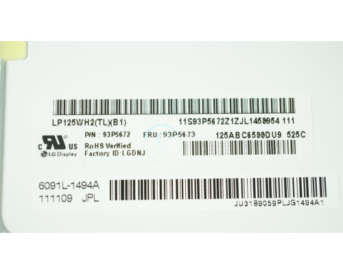 Матриця 12.5 LP125WH2-TLB1 (1366*768, 40pin, LED, SLIM ( горизонтальні вушки), матова, роз'єм праворуч знизу) для ноутбука NBB-32801