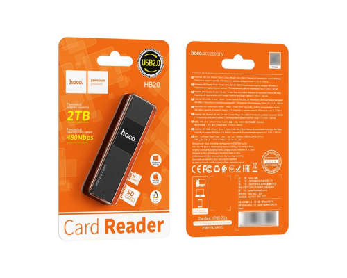 Перехідник Hoco HB20 USB 2.0 to SD TF black PLS-00-00147822