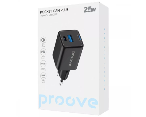 Зарядний пристрій Proove Pocket Gan Plus 25W USB-A+Type-C white PLS-00-00138624