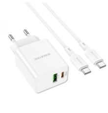 Зарядний пристрій Borofone BA69A 20W 3A 1USB-A+1USB-C з кабелем Type-C white PLS-00-00121079