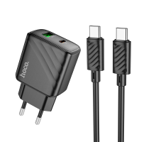 Зарядний пристрій Hoco CS23A 30W 3A USB-A+USB-С з кабелем Type-C to Type-C black PLS-00-00145281