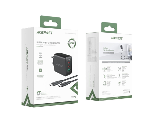 Зарядний пристрій Acefast A13 65W 3A USB-A+2USB-С з кабелем Type-C black PLS-00-00124903