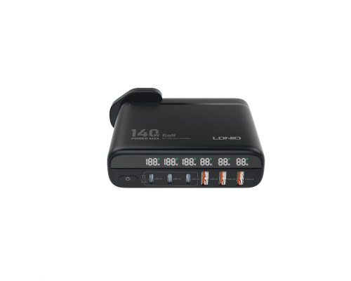 Зарядний пристрій LDNIO A6140C 140W 5A 3USB-A+3USB-C black PLS-00-00114247