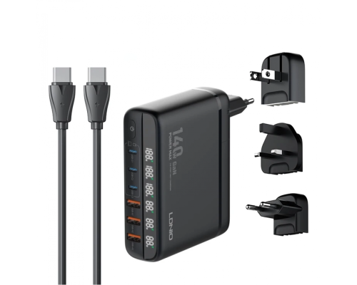 Зарядний пристрій LDNIO A6140C 140W 5A 3USB-A+3USB-C black PLS-00-00114247