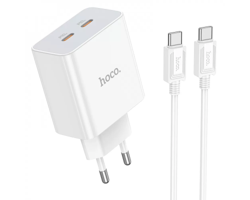 Зарядний пристрій Hoco C108A 35W 3A 2USB-C з кабелем Type-C white PLS-00-00102654