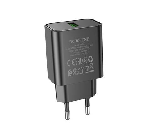 Зарядний пристрій Borofone BA72A 18W 3A 1USB-A black PLS-00-00102651