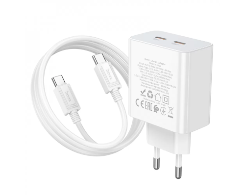 Зарядний пристрій Hoco C108A 35W 3A 2USB-C з кабелем Type-C white PLS-00-00102654