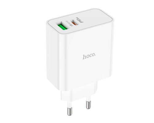 Зарядний пристрій Hoco C113A 65W 3A USB-A+USB-C white PLS-00-00139460