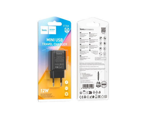 Зарядний пристрій Hoco C134A 12W 2.4A USB-A black PLS-00-00139611