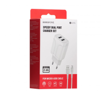 Зарядний пристрій Borofone BA37A 12W 2.4A 2USB-A з кабелем Micro USB white PLS-00-00054105
