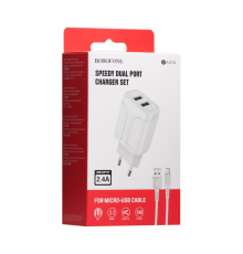 Зарядний пристрій Borofone BA37A 12W 2.4A 2USB-A з кабелем Micro USB white PLS-00-00054105