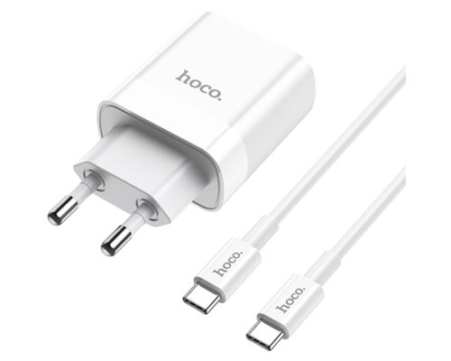 Зарядний пристрій Hoco C80A 20W 3.1A 1USB-A+1USB-C з кабелем Type-C white PLS-00-00051058