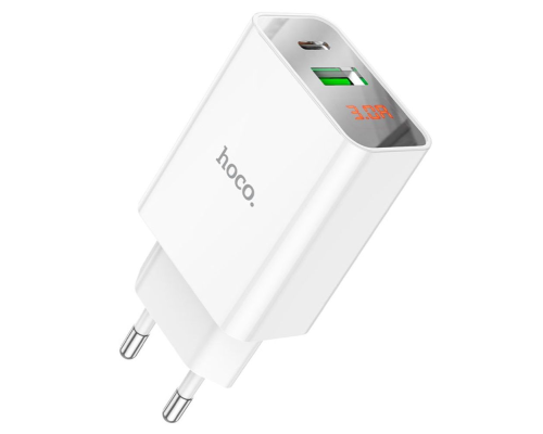 Зарядний пристрій Hoco C100A 20W 3A 1USB-A+1USB-C white PLS-00-00100407