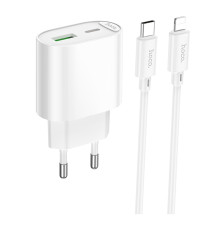 Мережевий Зарядний Пристрій Hoco C109A 1USB-C/1USB PD/QC 20W+Type-C to Lightning Бiлий ma38218_3667900
