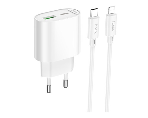 Мережевий Зарядний Пристрій Hoco C109A 1USB-C/1USB PD/QC 20W+Type-C to Lightning Бiлий ma38218_3667900