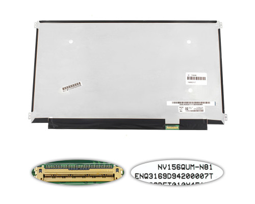 Матриця 15.6" NV156QUM-N81 (3840*2160, 40pin(eDP, IPS, 300cd/m2, передача кольорів: 100%RGB), LED, SLIM(горизонтальні вушка), матова, роз'єм справа внизу) для ноутбука (renew NBB-128486