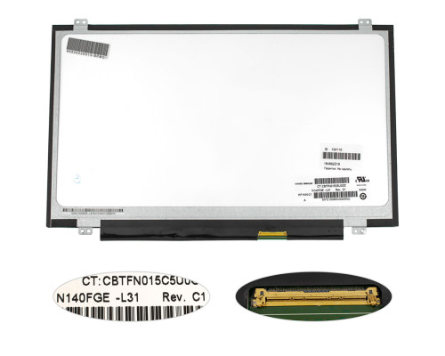 Матриця 14.0" N140FGE-L31 (1600*900, 40pin, LED, SLIM (вертикальні вушка), матова, роз'єм праворуч внизу) для ноутбука (renew) NBB-134110