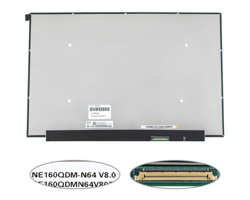 Матриця 16.0" NE160QDM-N64 (2560*1600, 40pin(eDP, IPS, 90Hz), LED, SLIM(без планок та вушок), матова, роз'єм праворуч внизу) для ноутбука NBB-134185