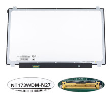 Матриця 17.3" NT173WDM-N27 (1600 * 900, 30pin (eDP), LED, SLIM (вертикальні вушка), матова, роз'єм зліва внизу) для ноутбука NBB-139242