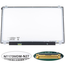 Матриця 17.3" NT173WDM-N27 (1600 * 900, 30pin (eDP), LED, SLIM (вертикальні вушка), матова, роз'єм зліва внизу) для ноутбука NBB-139242