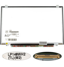 Матриця 14.0" LP140WH2-TLM2 (1366*768, 40pin, LED, SLIM (вертикальні вушка), глянець, роз'єм праворуч внизу) для ноутбука (renew) NBB-140377