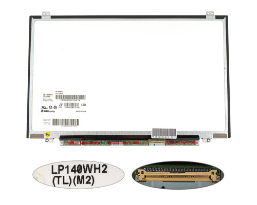 Матриця 14.0" LP140WH2-TLM2 (1366*768, 40pin, LED, SLIM (вертикальні вушка), глянець, роз'єм праворуч внизу) для ноутбука (renew) NBB-140377