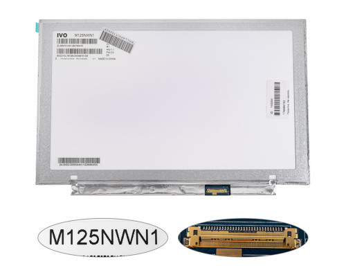 Матриця 12.5 M125NWN1 R.1 (1366*768, 30pin(eDP), LED, SLIM(без планок та вушок), матова, роз'єм праворуч знизу, for Lenovo X230, X240) для ноутбука (renew) NBB-140384