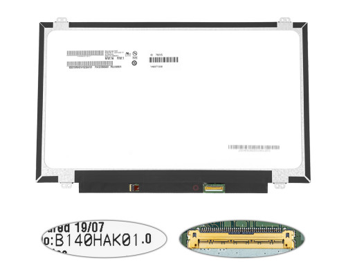 Матриця 14.0 B140HAK01.0 touch (1920*1080, 40pin(eDP, IPS), LED, SLIM(вертикальні вушки), матова, роз'єм праворуч знизу) для ноутбука NBB-79225