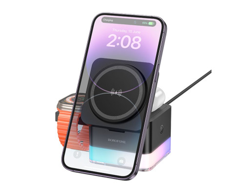 Бездротовий Зарядний Пристрій Borofone BQ34 3 in1 Magnetic 15W For iWatch Колір Чорний 6941991115691 ma35544_3346690