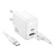 Мережевий Зарядний Пристрій Borofone BAS44A 1USB-C/1USB PD/QC 20W+Type-C to Type-C Колір Бiлий 6941991113864 ma35139_3345030