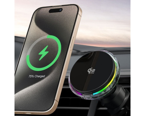 Автомобільний тримач з Бездротовим ЗП Proove Light Crystal Qi2.2 25W gray 2003000293234 6901116391539