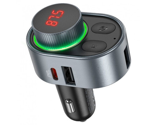 АЗП Hoco FM Launcher E72 Alegria 30W (2xUSB + Type-C) metal gray