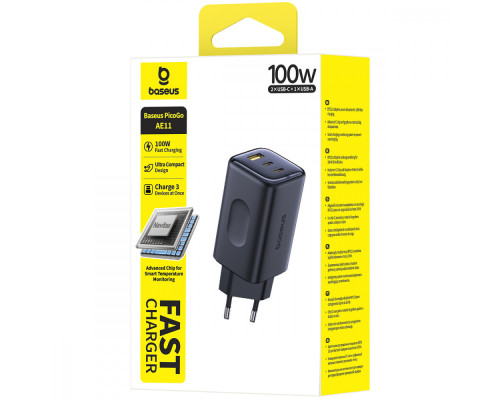 МЗП Baseus PicoGo AE11 100W (2Type-C + USB) black 2003000335064 6932172699932