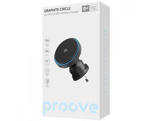 Автомобільний тримач з Бездротовим ЗП Proove Graphite Circle Qi2 15W black 2003000236033 6901117485664