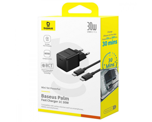 МЗП Baseus Palm Fast Charger Type-C 30W (With Cable Type-C to Type-C 60W 1m) white 2003000211023 6932172677404
