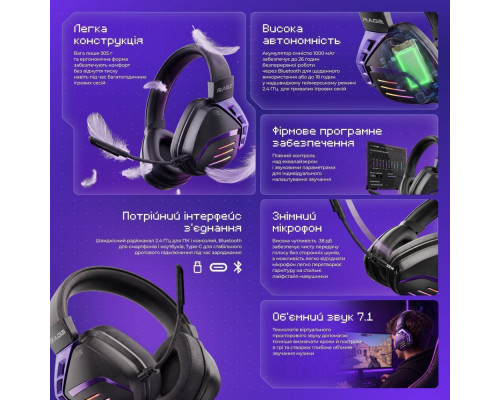 Бездротова ігрова гарнітура Proove Gaming Rage (APP) black/purple 2003000347388 6901116212315