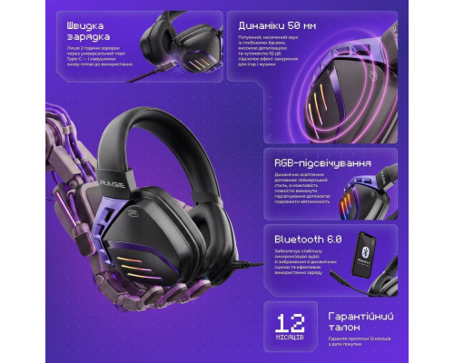Бездротова ігрова гарнітура Proove Gaming Rage (APP) black/purple 2003000347388 6901116212315