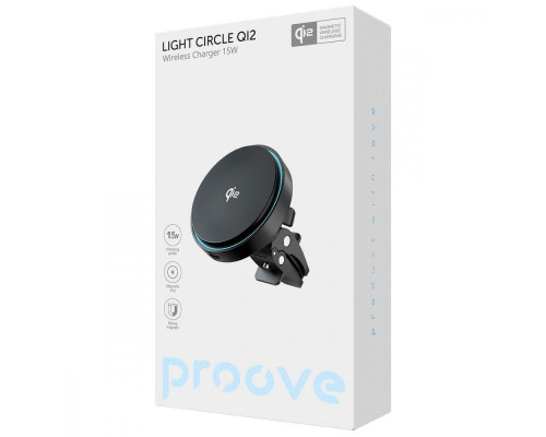 Автомобільний тримач з Бездротовим ЗП Proove Light Circle Qi2 15W black 2003000206203 6901115203826