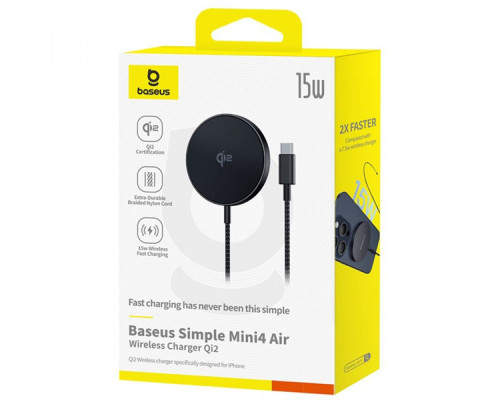 Бездротовий ЗП Baseus Simple Mini4 Air Magnetic Qi2 15W black 2003000212754 6932172670962
