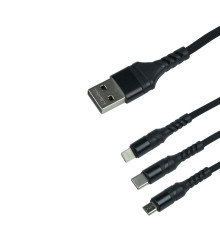 Кабель USB Remax RC-186 3-in-1 2.1A Колір Чорний 6954851204589