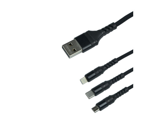 Кабель USB Remax RC-186 3-in-1 2.1A Колір Чорний 6954851204589